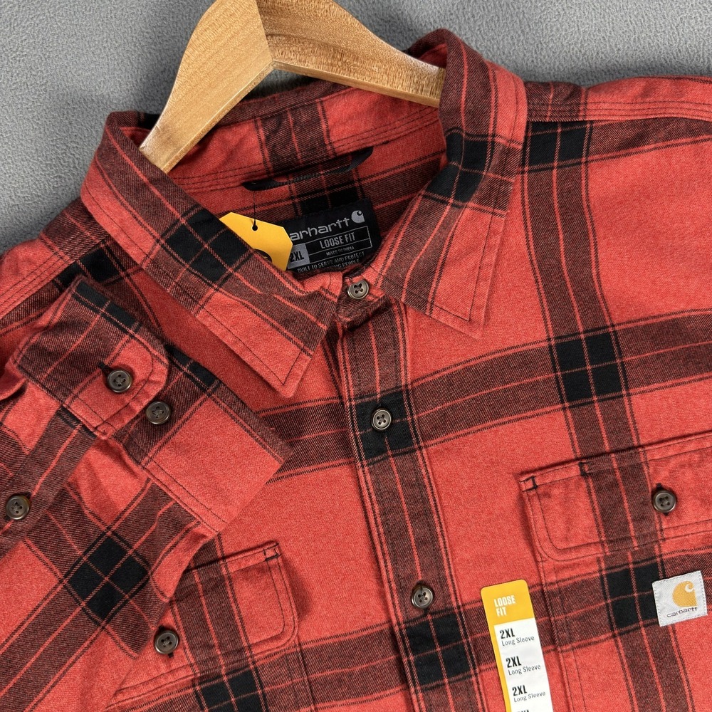 Carhartt Shirt Mens 2XL Red Plaid Loose Fit Heavyweight Flannel Workwear New
